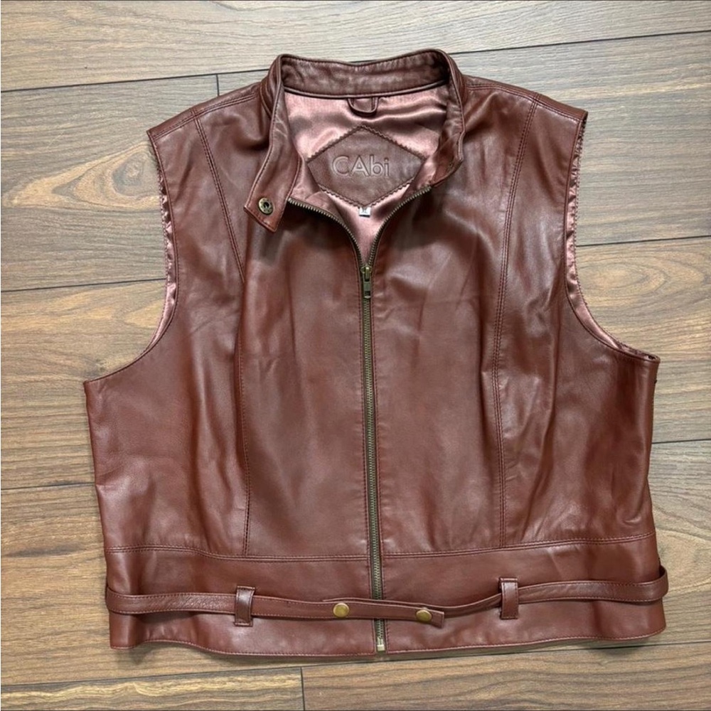 CAbi womens Chestnut Brown Leather Zip Vest